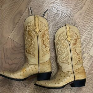 Tan Embroidered Heeled Boots